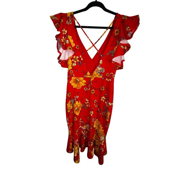 Red Floral Fashion Nova Bodycon Sexy Dress Size XL Pinup Cocktail Flamenco Dance - Picture 5 of 8
